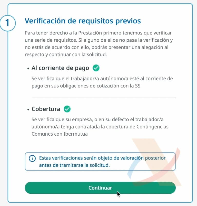 Ibermutua Verificación de requisitos previos